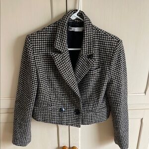 Astr Black and White Houndstooth Blazer with Cropped Design